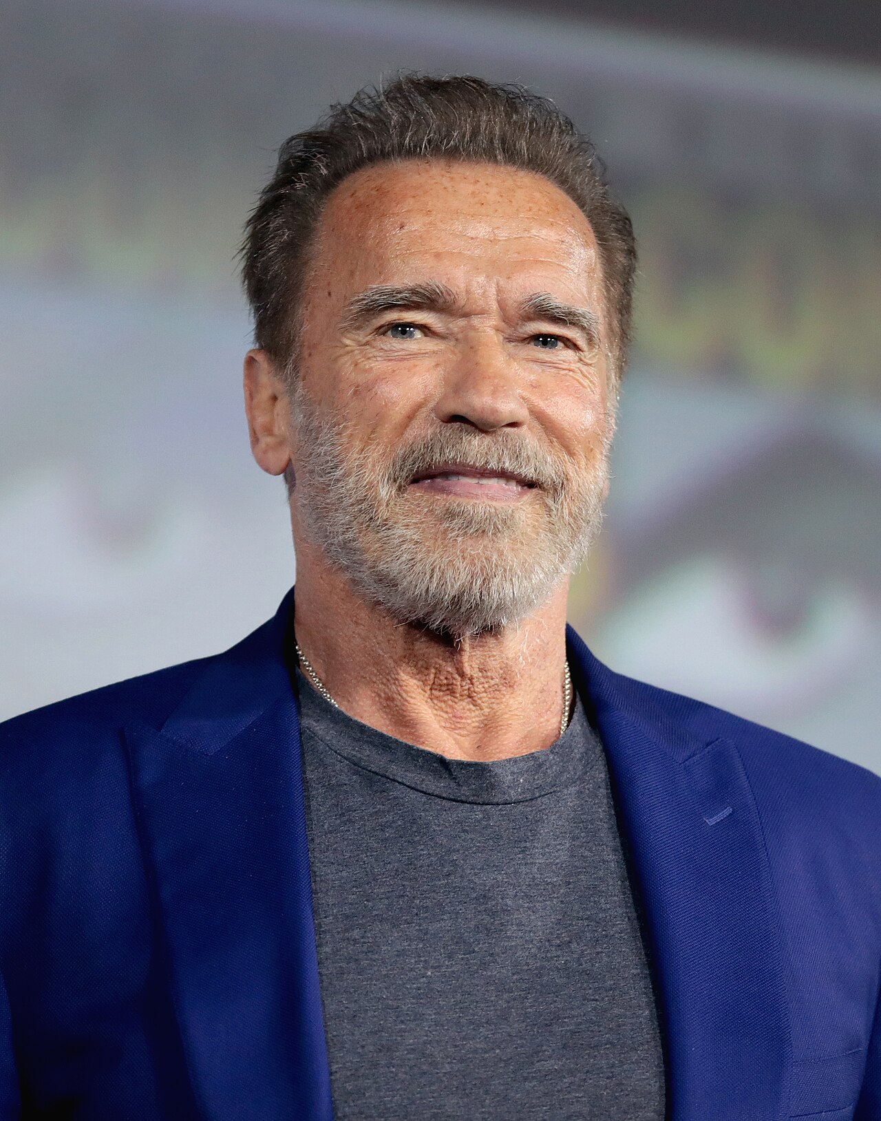 Arnold Schwarzenegger speaking at the 2019 San Diego Comic-Con International in San Diego, California.