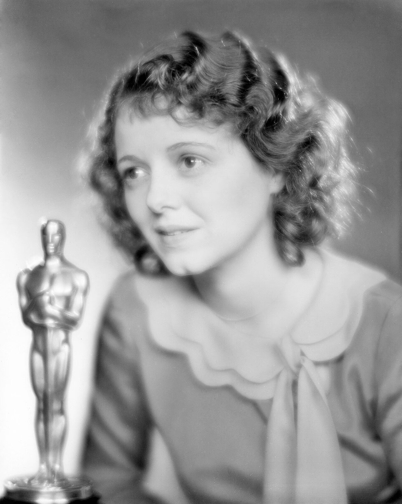 Janet Gaynor with her Best Actress Oscar during the 1st Academy Awards