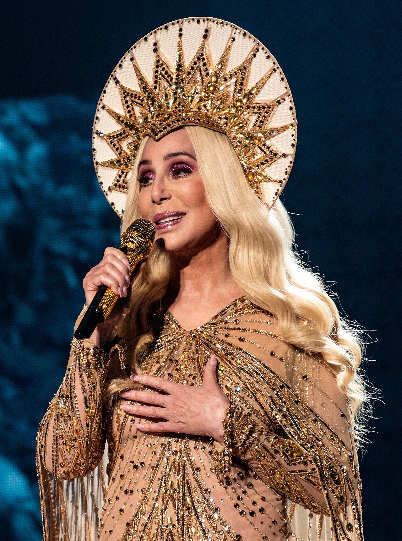 Cher performing in London during her Here We Go Again Tour in October 2019.