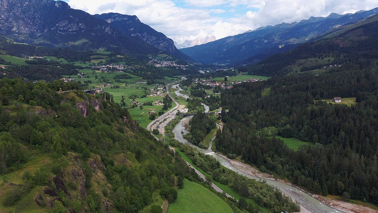 The Fiemme valley, seen upstream from (Trentino, Italy)