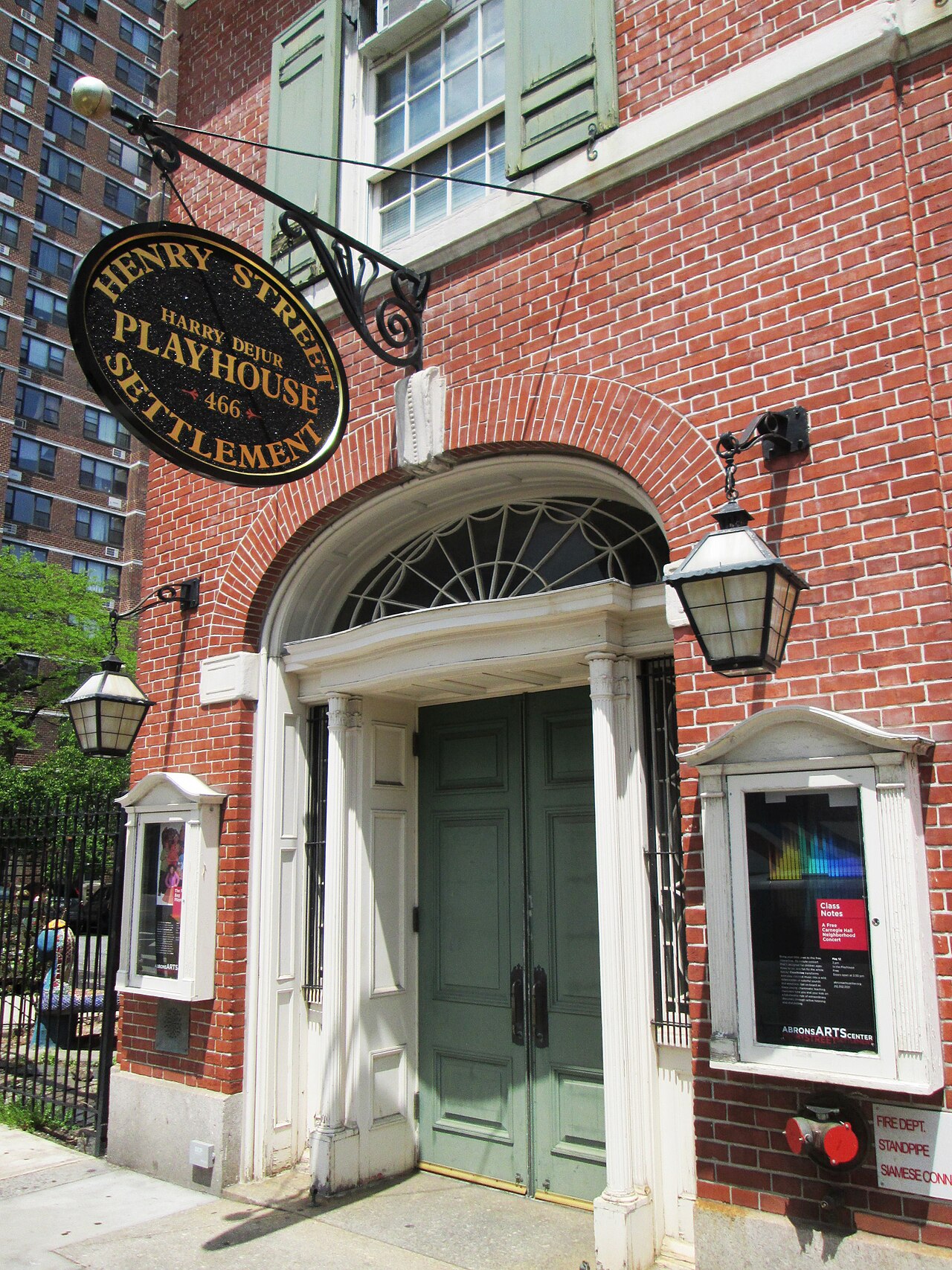 The Neighborhood Playhouse at 466 Grand Street at the corner of Pitt Street in the Lower East Side neighborhood of Manhattan, New York City was built in 1913-15 and was designed by Ingalls &amp; Hoffm