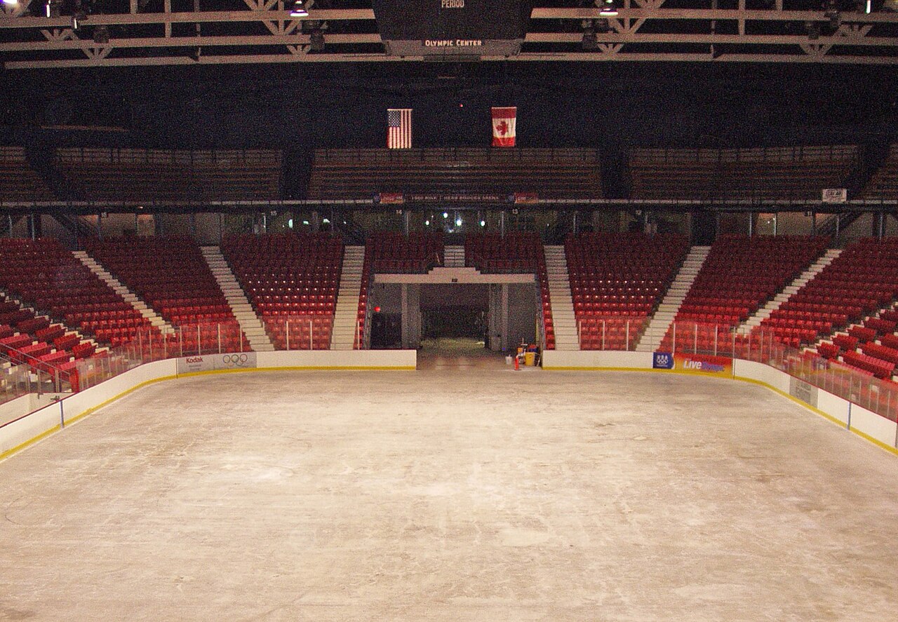 The interior of the Herb Brooks Arena, formerly known as the Olympic Center until 2005, at Lake Placid, New York, USA.