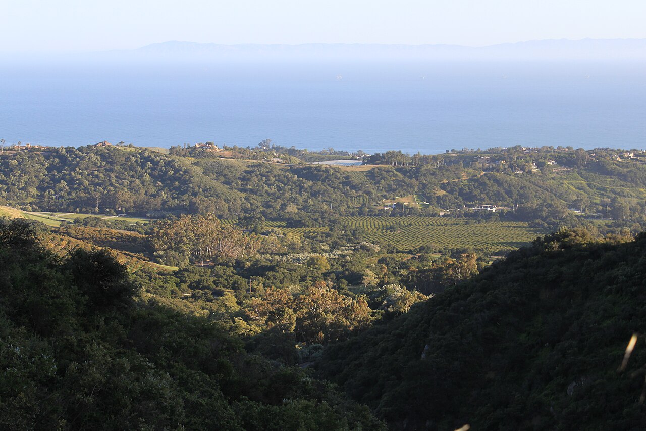 View of southern Montecito and upper Summerland, from the Santa Ynez Mountains in Santa Barbara County, Southern California.
Islands of Channel Islands National Park, in the distance across the channe